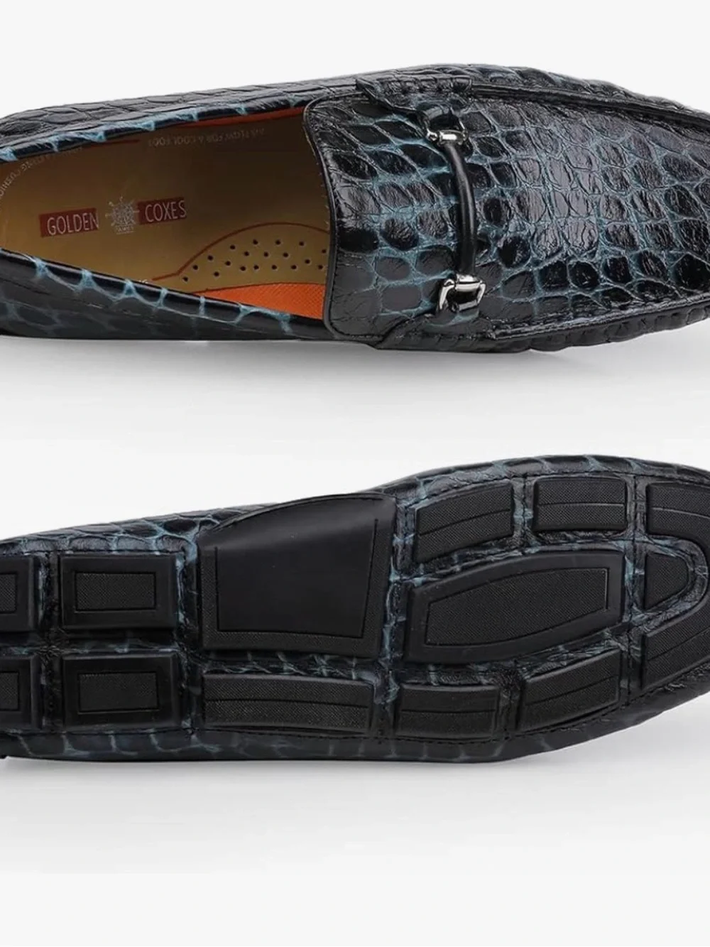 Men's Black Croc-Embossed Leather Loafers